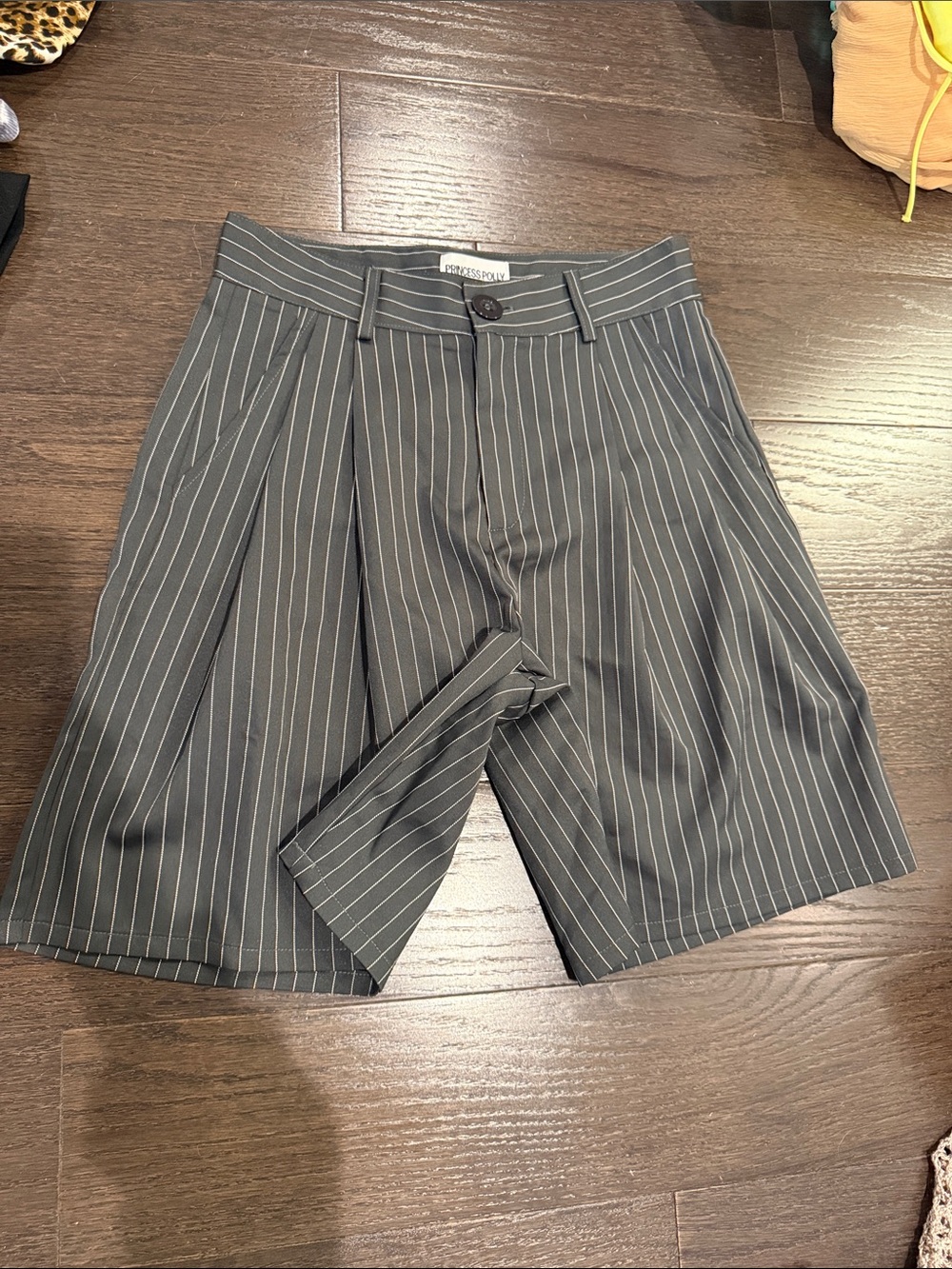 Princess Polly Charcoal Pinstripe High Waist Shorts